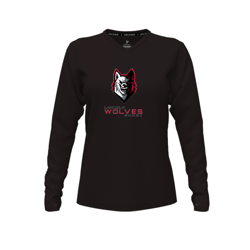 [CUS-DFW-TEES-PER-VNK-LSL-BLK-FYXS-LOGO1] Performance T-Shirt (Female Youth XS, Black, V Neck, Logo 1, Long Sleeve)