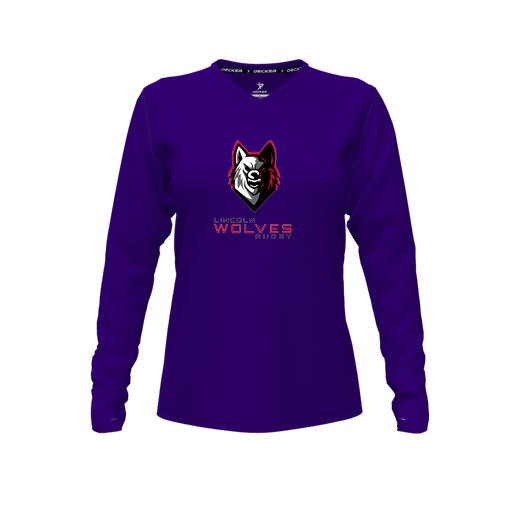 [FTLVPTPP-FYXS-LOGO2] Decker Performance T-Shirt (Female Youth XS, Purple, V Neck, Logo 2, Long Sleeve)